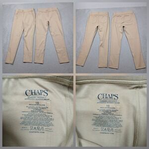 Chaps School Uniform Pants Girls 10 Khaki Stretch Slim Lot of 2